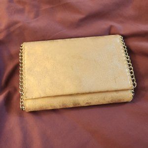 Gold-Finish Faux Leather  Flap Clutch Classic Elegant Evening Bag Purse